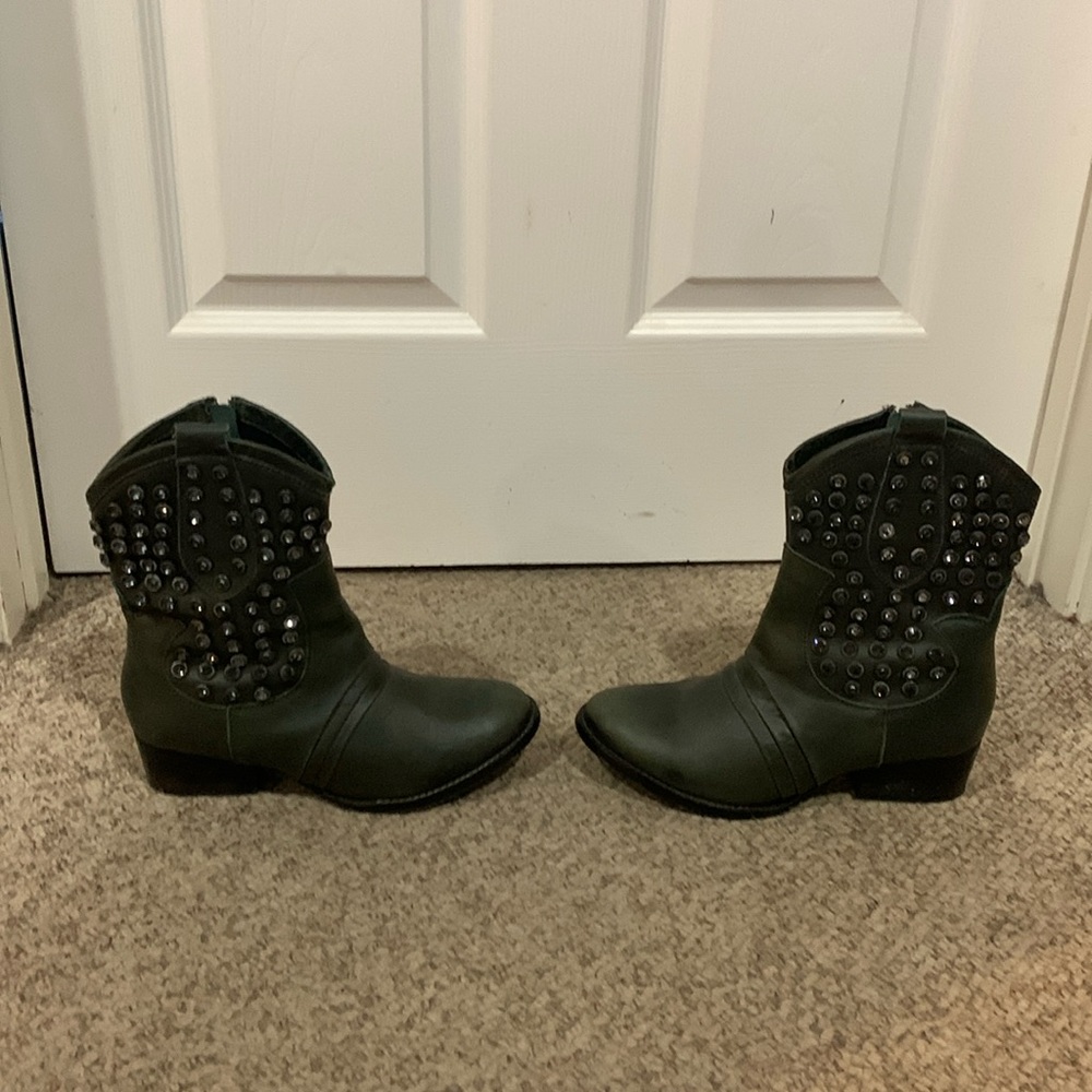 Patron by Perugia Forest green Rock studded rhinestone western cowboy boots sz 4